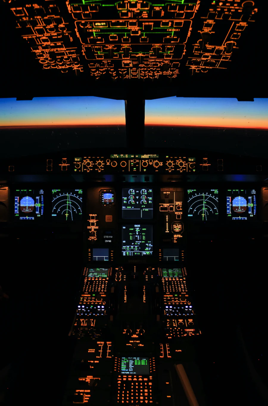 Airbus Flightdeck at sunrise