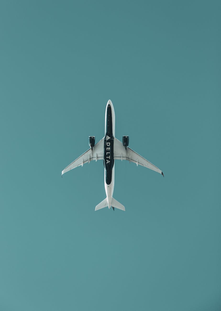 white airplane in a blue sky