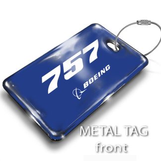 Boeing B757 Blue Luggage Tag — rectangular metal tag view 1