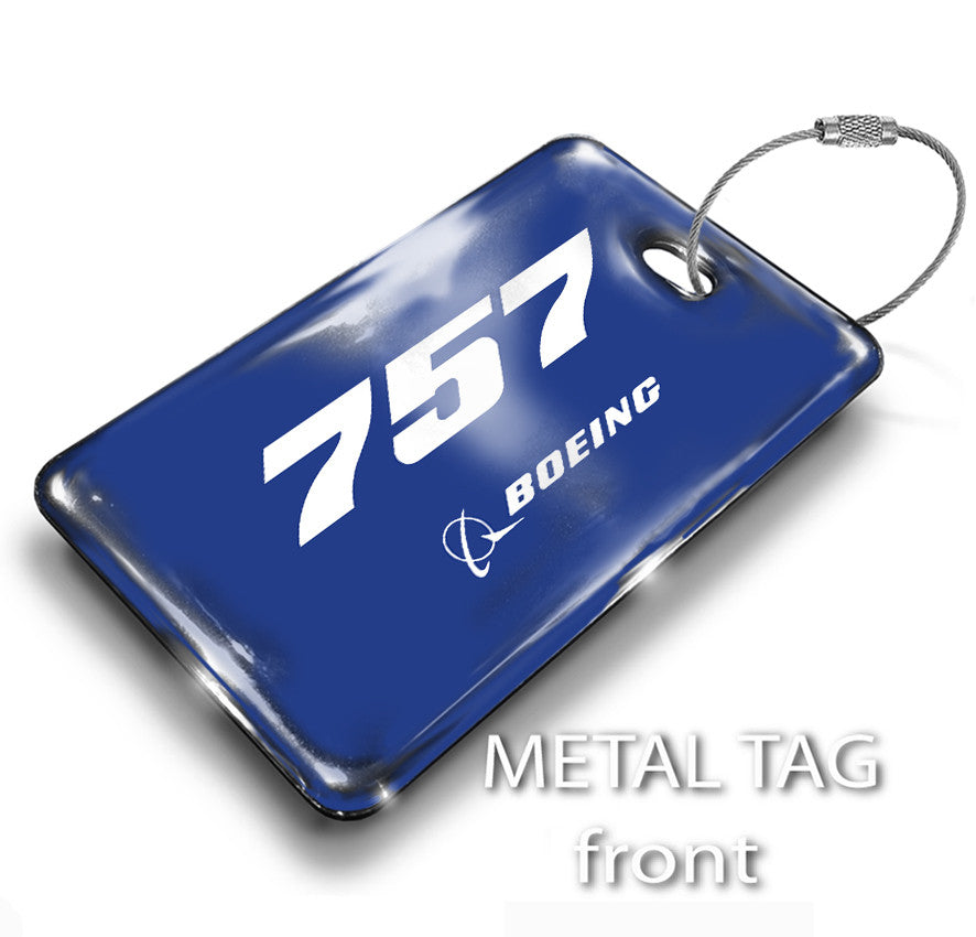 Boeing B757 Blue Luggage Tag Boeing B757 Blue Luggage Tag β rectangular metal tag view 1