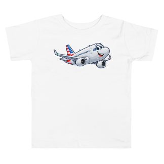 Bubbly Airbus A321 cartoon with lowered chest print on toddler staple tee white
