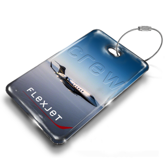 Flexjet Challenger 350 Crew Luggage Tag — rectangular metal tag view 1