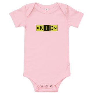 Custom Taxiway Art Baby Bodysuit - KID Pink with personalized airport sign chest artwork