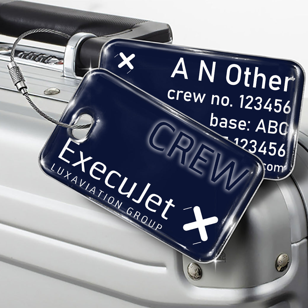 ExecuJet Logo Blue Luggage Tag ExecuJet Logo Blue Luggage Tag β rectangular metal tag view 1