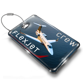 Flexjet Phenom 300 Crew Luggage Tag — rectangular metal tag view 1