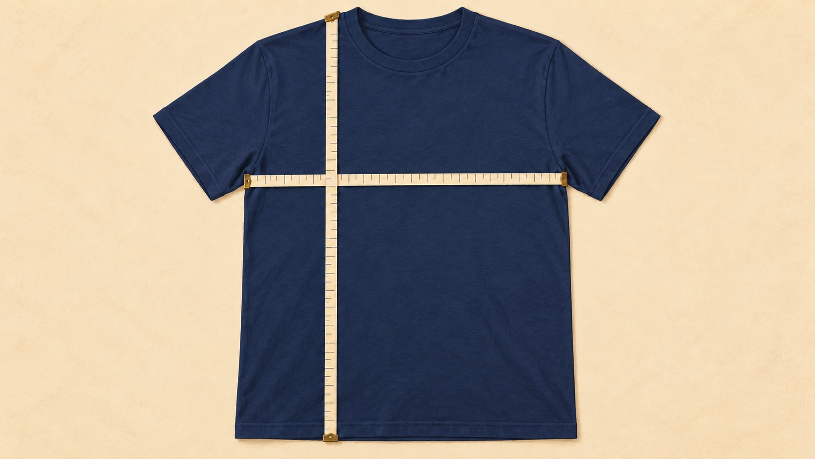 Illustrated aviation gift ideas size guide: navy T-shirt with tapes measuring chest width and length.