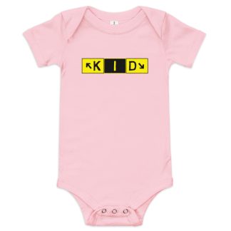 Custom Taxiway Art Baby Bodysuit - KID Crayon Pink with the corrected hand-drawn crayon lettering