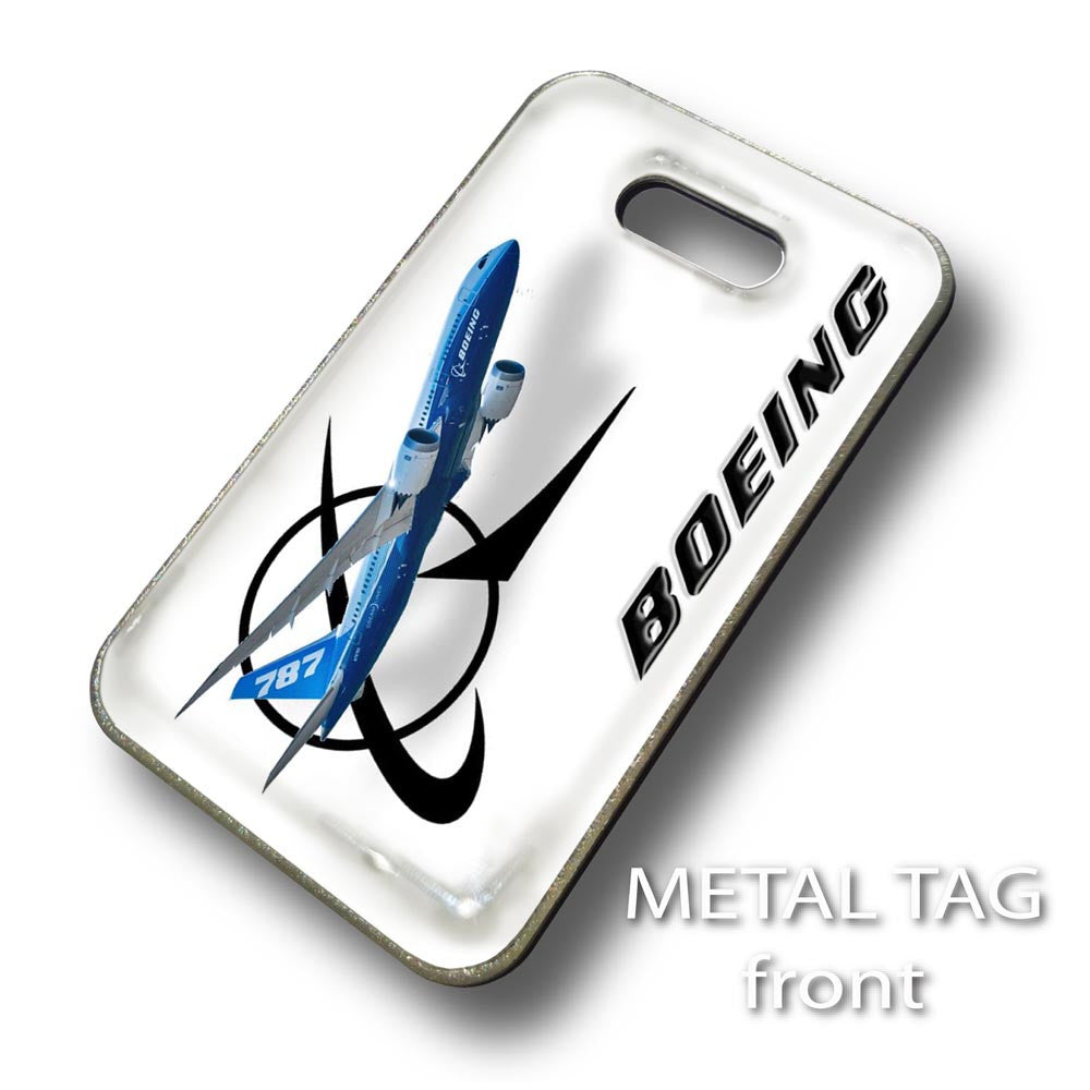 Boeing 787-White Luggage Tag Boeing 787-White Luggage Tag β rectangular metal tag view 1