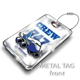 Boeing Pudgy B747-White Luggage Tag — rectangular metal tag view 1